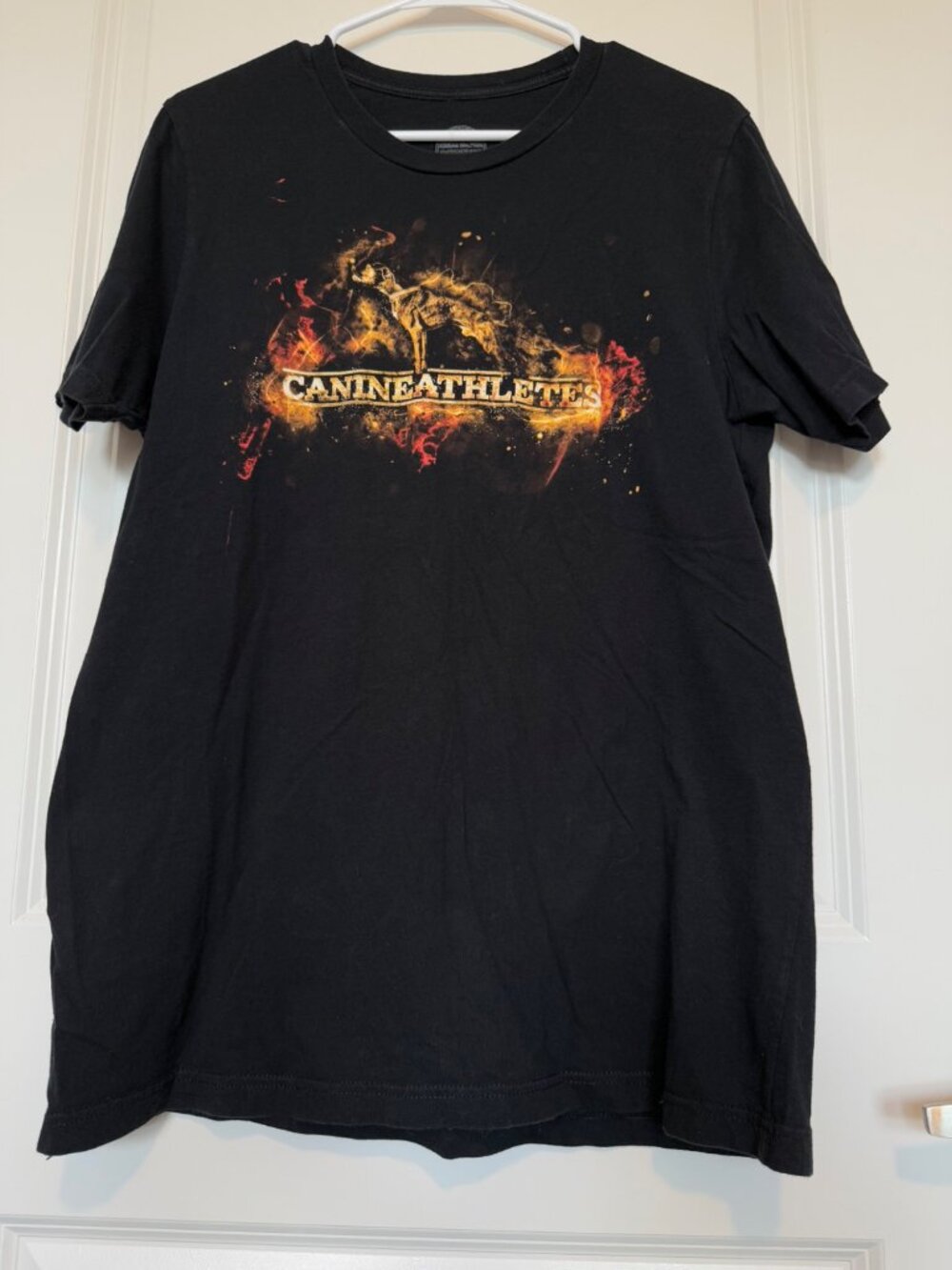 Canine Athletes Black Graphic T-Shirt Size L Pit Bull Fiery Dog Sport Streetwear